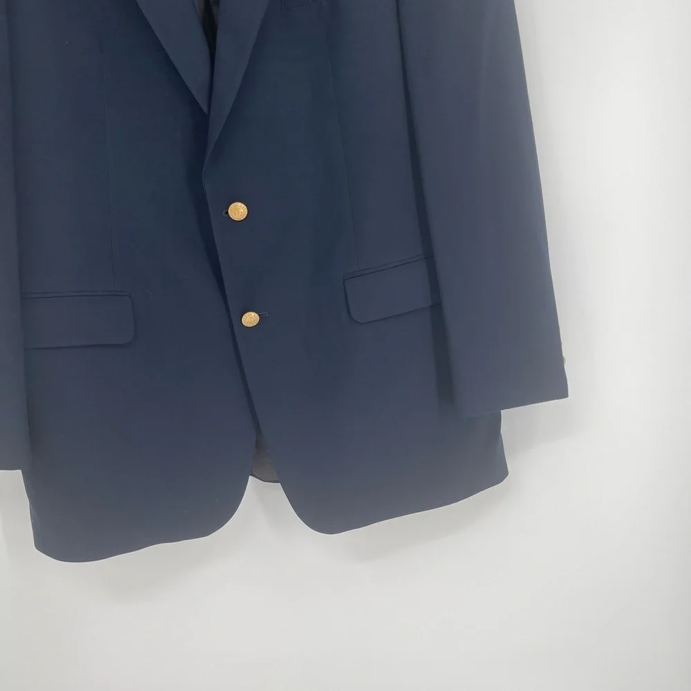 Brooks Brothers 346 Blazer Men Size 43L Navy Blue Worsted Wool Gold Buttons